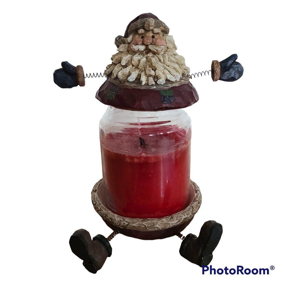Vintage Whimsical Resin Santa Trinket Dish and Lid Candle Dish Spring Arms Legs